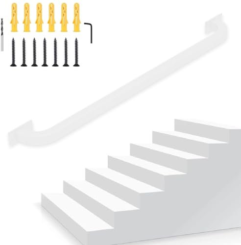 Corrimano per scale in ferro battuto, resistente, 60 cm, per scale interne/esterne, elegante finitura bianca, include accessori per una facile installazione