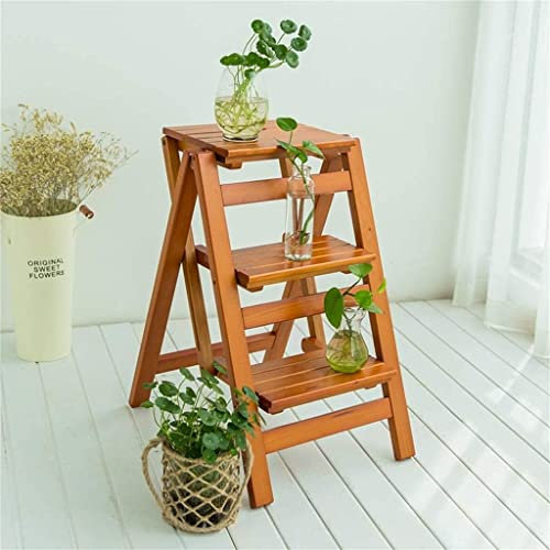 OZBME Escabeau Pliable en Bois Massif, Support de Fleurs, pour bibliothèque, Cuisine, Bureau, Jardin, Robuste, Charge maximale : 200 kg, Hauteur : 66 cm, Bois (Noyer).