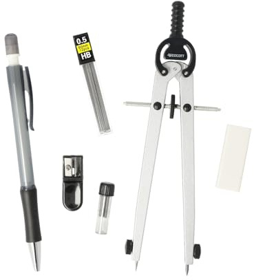 Westcott Zirkel Set Unicolour | 6-teilig mit Schnellverstellzirkel, Nachfüllminen, Anspitzer, HB Druckbleistift inkl. 12 Minen, Radierer | Zirkel mit Feststellrad | E-711422 00