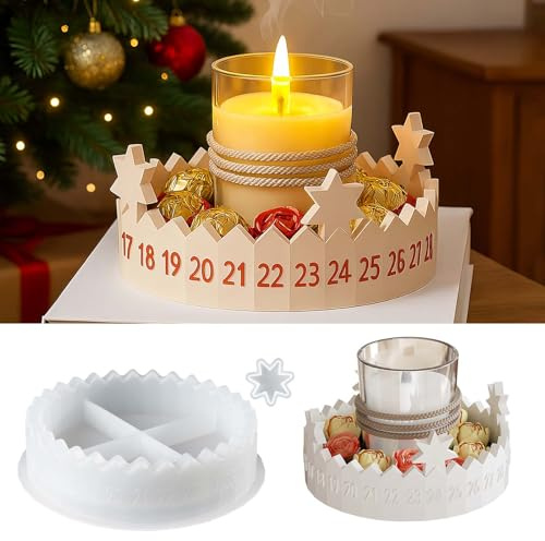EPODA Moule en silicone pour Noël - Pendentif en forme d'étoile - Compte à rebours - Décoration de l'Avent - Porte-bougie - Chiffres - Bricolage - Décoration de Noël