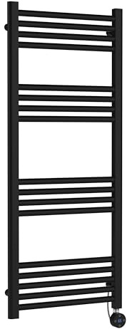 Balterley Electric Radiators Wall Mounted, Vertical Radiator Ladder with 17 Square Towel Rails, Chrome Radiators, Tall Radiator for Bathroom, Kitchen - 500mm x 1200, 400 Watt (Matt Black)