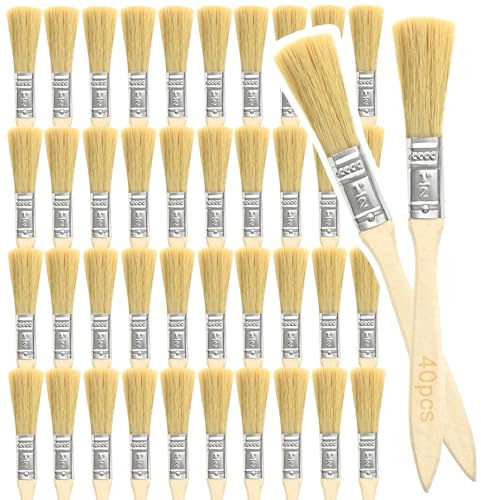 PDKKFF 40PCS 1/2 inch Paint Brush Set, Chip Paint Brushes, Wooden Handle | Small Paint Brush for Painting, Stain, Varnish, Glue, Wall, Furniture, Decorating-Woodwork and Home DIY