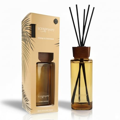 Scentchips® Duftstäbchen Raumduft Set mit Stäbchen – Reed Diffuser 500ml Memories Orange & Cedarwood – Langanhaltender Raumduft für Badezimmer, Schlafzimmer & Büro – Natürliches Raumduft Geschenkset