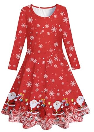 Générique Robe Noel Fille Arbres De Noël pour Enfants en Bas Âge Fille Imprimé Cerf Manches Longues Robe De Princesse Noël 2026