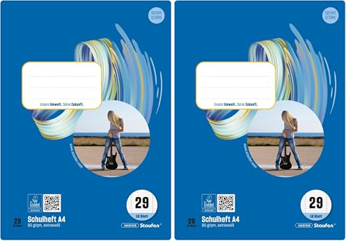 Staufen Style Schulheft - 10 Hefte je 16 Blatt, DIN A4, Lineatur 29 (5x9 mm rautiert mit Randlinie), 80 g/m² Papier (Packung mit 2)