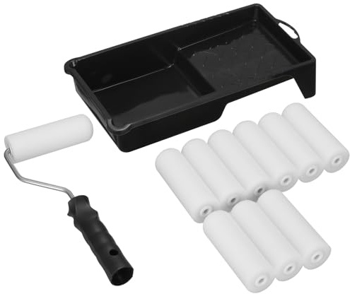AiQInu Rulli per Dipingere 12Pcs, Include 10 Rullo per Pittura (10.8cm) +1 Vassoio +1 Manico, Rullo Pittura per Pareti, Mobili e Superfici Lisce
