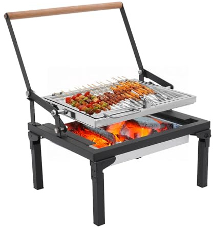 klappbarer Holzkohlegrill klein Portable Camping-Grill Mit 360 Grad Drehbaren Grillrost und Bürste für Kochen Freien, Grillpartys, Picknicks, Partys 48 * 38 * 35 CM