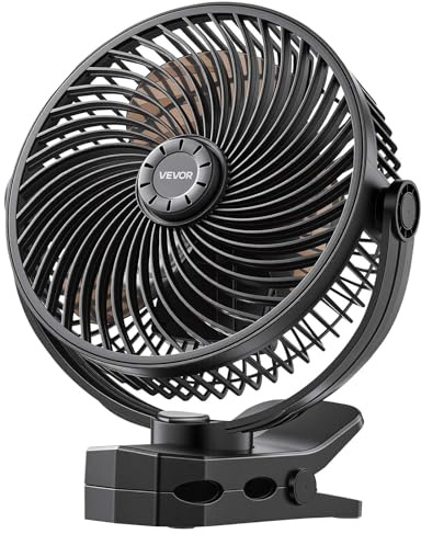 VEVOR Ventilador Portátil con Clip, Batería Doble hasta 139 CFM, 4 Velocidades 3 Fijas 1 Modo de Circulación, Ventilador con Pinza USB-C para Oficina Escritorio Camping Viaje Cinta de Correr, Negro