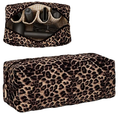 RuiDay Trousse pour Dyson Airwrap Leopard, Grand Pochette Voyage Matelassé | Sac de Rangement Compatible avec Dyson Airwrap & Acessoires