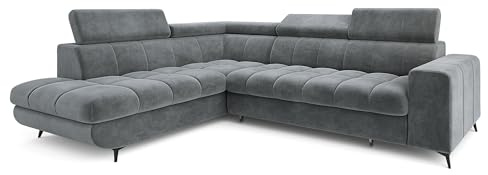Masseno Ecksofa MORIVA L-S mit Schlaffunktion L-Form, Klassisch Sofa mit Bettkasten, Wohnzimmersofa, Couch, Soffa, Bettsofa, Couchgarnitur - Grau, Monolith 85