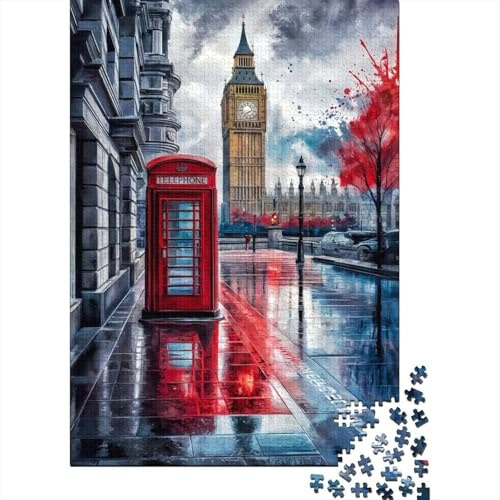 Londoner Turmuhr Klassische Rote Telefonzelle 1000 Teile Puzzle Puzzle für Erwachsene Papier Stadtbild Familienspaß Geschenk Dekoration 52x38cm/1000pcs