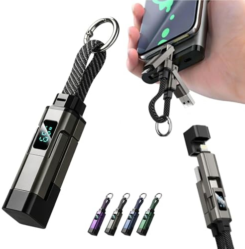 4 in 1 USB C Keychain Charger Cable, 65W Fast Charging Short Phone Lanyard Data Cable Multi-Interface (Type-C/USB-A/Lightning) Connector for Car and Office (Black)
