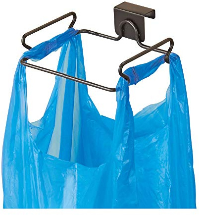 iDesign Classico Trash Bag Stand, Metal Plastic Bag Holder, Ideal Under Sink Storage, Bronze, Small