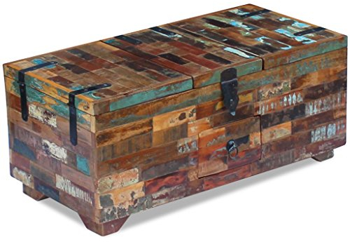 Festnight Couchtisch Truhe Beistelltisch aus Recyceltes Massivholz Kaffeetisch Holztisch Wohnzimmertisch 80x40x35cm