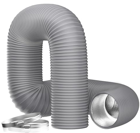 Hon&Guan ø125mm 5m langer Abluftschlauch, PVC Alurohr Flex-Schlauch Abluftrohr mit 2 Schlauchschelle Edelstahl für Mobile Klimaanlage, Trockner, Abluftventilator, Abzugshaube, Belüftungssystem, Grau