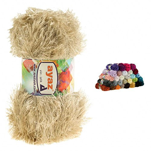 Fransen-Strickgarn Yumos 140m/100g Fancy Garn Strickwolle 40 Farben, Farbe:2199 hellbeige