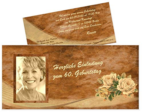 Unser-Festtag Vintage 3 Rosen mit Foto zum Geburtstag Erwachsene, Mann Frau - für jedes Alter, mit Foto - 20 Karten