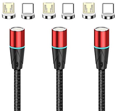 NetDot 12th Generation Magnetic Cable,Fast Charging and Data Transfer for Micro USB and USB-C Smartphones Sumsung S10/9/8/7/6/Note9,LG,Sony,Google,Nokia and more(2m/3 pack red)