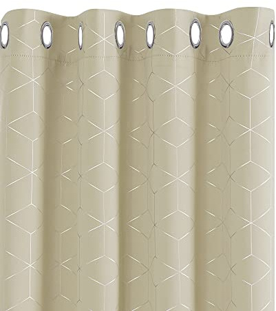 Deconovo Blackout Eyelet Curtains, Thermal Insulated Diamond Foil Printed Curtains for Kids Bedroom, W52 x L63 Inch(Width x Length), Beige, One Pair