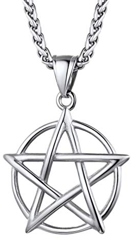 PROSTEEL Herren Edelstahl Anhänger Halskette Satan Stern mit Kreis Solomon Pentagramm mit 60cm Weizenkette Glückbringer Amulett Modeschmuck Accessoire für Männer Jungen