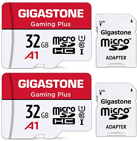 GIGASTONE Micro SD Card 32GB 2-Pack with 2x SD Adapter + 2x Mini-case, Gaming Plus, High Speed 90MB/s, Full HD Video Recording, Micro SDHC UHS-I A1 Class 10