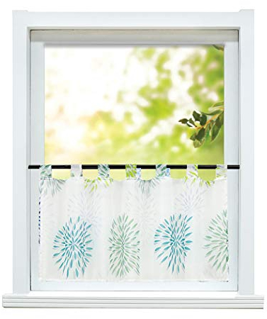 ESLIR Scheibengardine modern Bistrogardine Küche Gardinen Transparent Vorhänge mit Schlaufen Kurzgardine Voile Kreis Muster Grün HxB 60x140cm 1 Stück