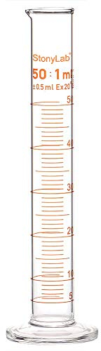 stonylab 1er Pack Messzylinder, Borosilikatglas 50 ml Glass Cylinder Schwere Mauer Graduiertes Glas Messzylinder