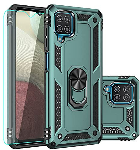 Galaxy A12 Case,Samsung A12 Case,with Screen Protector,[Military Grade] 16ft. Drop Tested Cover with Magnetic Kickstand Car Mount Protective Case for Samsung Galaxy A12, Midnight Green