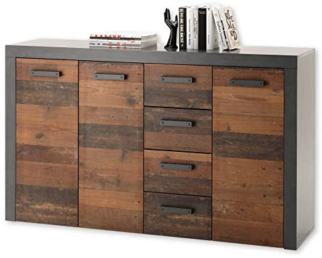 JONES Kommode mit Schubladen in Old Wood Optik, Graphit - Modernes Sideboard mit viel Stauraum für Ihr Wohnzimmer - 152 x 92 x 38 cm (B/H/T)