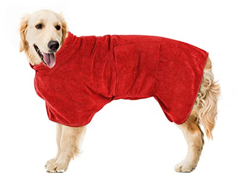 Pejoye Hundebademantel aus Mikrofaser - Pfotentuch, Hunde Handtuch mit Verstellbarem Riemen, Hund Bademantel Mantel, Haustier Bademantel mit Klettverschluss
