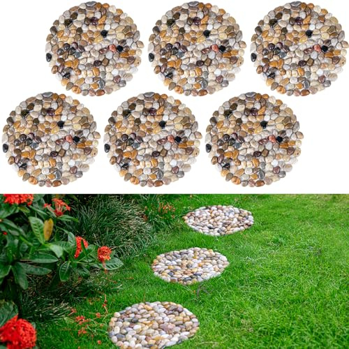 Pebbles Polished Gravel, River Rock Stepping Stones Pavers Outdoor for Garden, Set of 6 (Roundness)