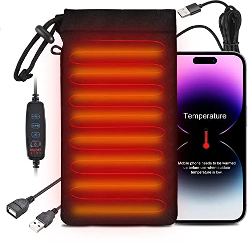 COOWOO Handy-Heiztasche, schnell wärmende USB-Smartphone-Wärmetasche, verhindert automatisches Abschalten bei extrem kaltem Zustand, passend für universelle Mobiltelefone