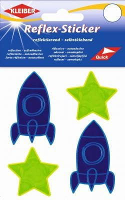 Selbstklebende reflektierende Aufkleber Stern und Rakete, gelb und blau, 4 Stück