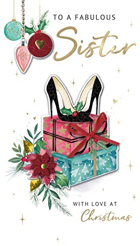 Fabulous Sister Heels Embellished Christmas Card Hand-Finished Champagne Cards XCDC399
