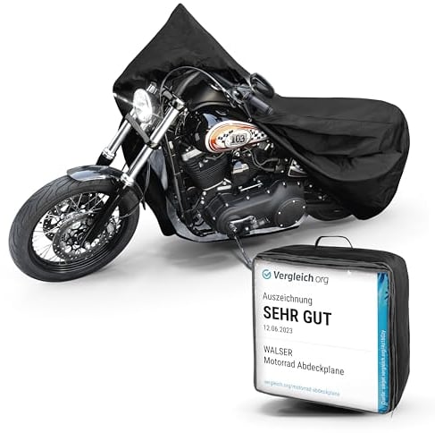 Walser Motorrad Abdeckplane L aus robustem PVC Abdeckplane wasserdicht Vespa Abdeckplane Outdoor Motorrad Plane wasserdicht Motorrad Zubehör Abdeckplane Motorrad schwarz mit Tasche 250x100x130 cm