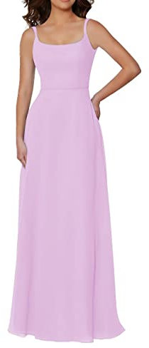 KURFACE Vestido de dama de honor para boda, línea A, cuello barco, tirantes delgados, sin mangas, vestidos de dama de honor, Lila, 56