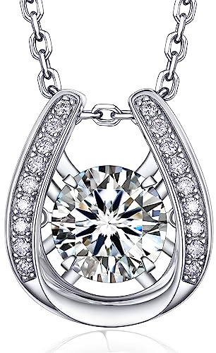 MomentWish Moissanite Necklaces for Women, 1 Carat Sterling Silver Necklace Simulated Diamond Pendant Halo/Sparkling Dancing/Angel/Key Anniversary Love Gifts for Her Women Girlfriend