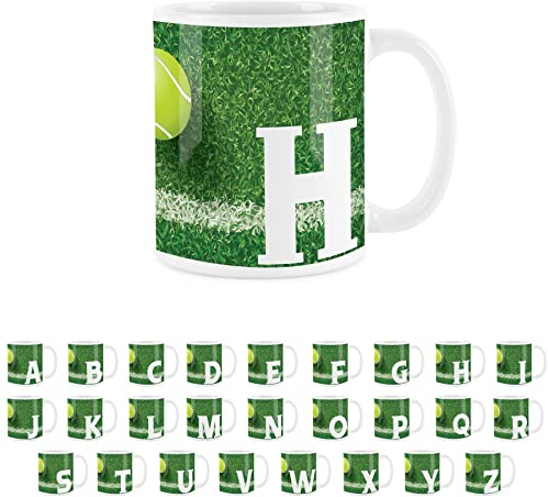 Purely Home Tennis Letter H Mug - White Coffee Tea Present Personalised Tennis Alphabet Initial Gift