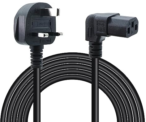 RIIEYOCA 90 Degree C13 Power Cable 13A Fused BS 1363 UK 3 Pin Plug to Up Angle IEC C13 Mains Power Cable, for PC Computer,TV,Printer,Monitor,Projector(1.5M/4.9FT)
