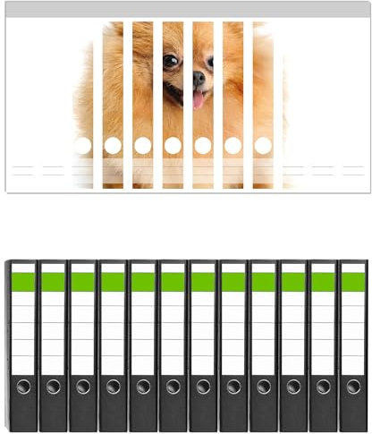 Wallario 12 Stück schmale Ordner inkl. Klebeetiketten mit Motiv Lustiger niedlicher Spitz - Set mit Rückenschildern/Ordnerrücken Stickern