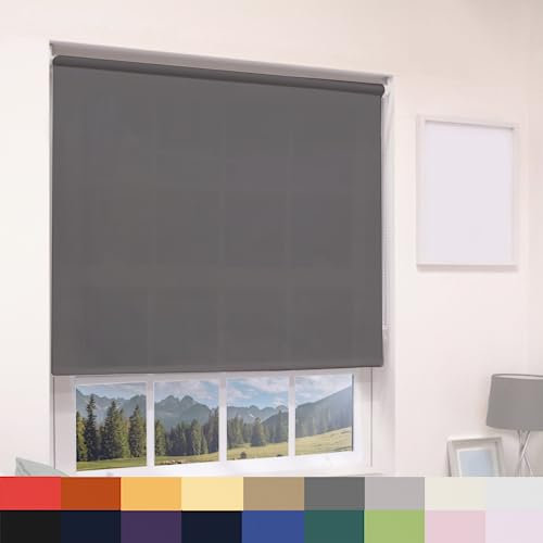 Deluxe Daylight Roller Blinds Light Filtering Premium Fabric Easy Fit Metal Brackets Bedroom Living Room Office Child Safe 160cm Length Trimmable Dark Grey 180cm