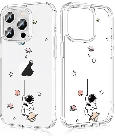 Ruayia für iPhone 14 Pro Hülle, Astronaut Design Transparent Silikon Aesthetic Handyhülle Hartschale PC + Stoßfest TPU für Mädchen und Frauen Schutzhülle, 6,1 Zoll