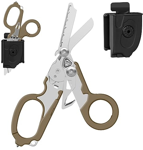 Ciseaux de traumatologie Ciseaux d'urgence avec coupe-sangle et brise-verre Pinces à ciseaux pliables en acier inoxydable, outils de sauvetage pour camping en plein air…