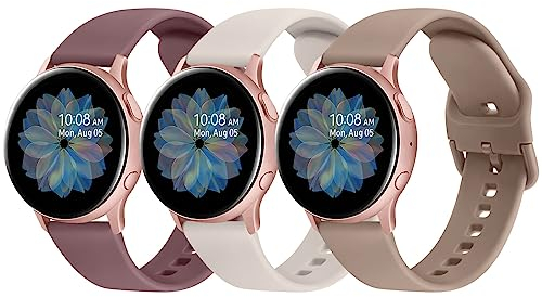 Tobfit 3Pack für Samsung Galaxy Watch Active 2 40mm 44mm Armband Damen Herren,Silikon Ersatzarmbänder für Samsung Galaxy Watch Active 40mm 44mm(Starlight/Milchtee/Violett)