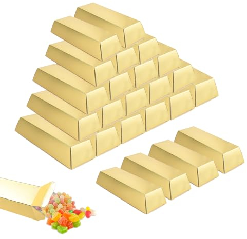 DEANKEJI 24 Stück Goldbarren Süßigkeiten Boxen, 14,5 x 5 x 3 cm Süßigkeiten Kasten Goldbarren, Goldbarren Schokolade Box, Geeignet für Festivals, Hochzeiten, Partys, Geburtstag