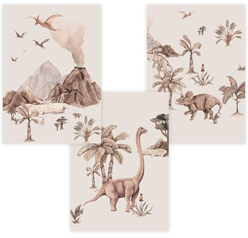 Kinderzimmer Poster Set Premium P789 / Dinosaurierwelt Babyzimmer Wandbild (A2 - Ohne/Without Rahmen/Frame)
