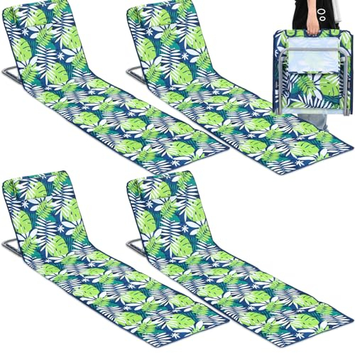 Beeveer 4 Stück faltbare Strandstühle für Erwachsene, tragbare Strand-Lounge-Stühle mit Rückenstütze, 5 Positionen verstellbar, Terrasse, Rasen, Loungesessel für Outdoor, Sonnenbaden, Reisen, Camping