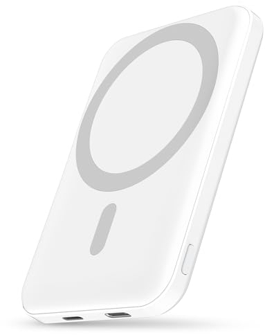 Podoru for Magsafe Powerbank iPhone 5000mAh,Powerbank mag-Safe mit Typ-C Kabel,Powerbank magnetisch PD 20W Schnellladen,Wireless Powerbank für iPhone 16/15/14/13/12 Pro Max/Pro/Plus/Mini-Perlweiß