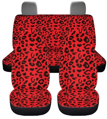 UOIMAG Autositzbezüge mit rotem Leopardenmuster, komplettes Set, 4-teilig, roter Gepardenmuster, Auto-Vorder- und Rücksitz-Zubehör