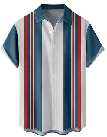 NQyIOS Mens Casual Shirts, Men's Shirts Short Sleeve Casual Linen Shirt Dress Shirts with Front Pocket Button Down Summer Beach Shirt Regular Fit Summer Printed Party Shirt Blouse